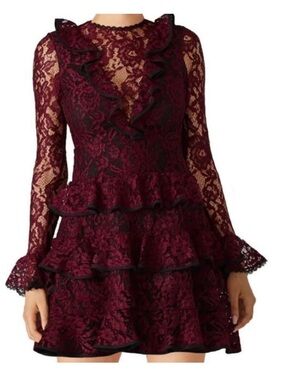 Alexis Burgundy Lace Ruffle Mini Dress